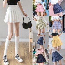 Women Lady Basic Mid Waist Mini Flared Pleated Skater Short Skirt Dress Clubwear