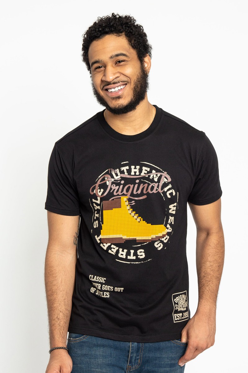 Victorious Men's Casual Timberland Boot Pixel 3D Design T-Shirt