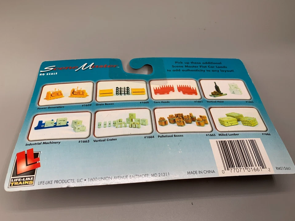 Scene Masters Flat Car Loads 4 cosechadoras seis filas cabezas de maíz HO 1/87 nuevo Foto 3 de 4