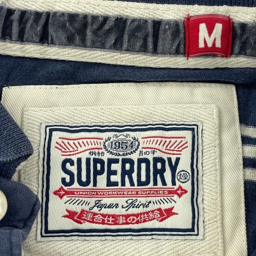 Camisa Polo SUPERDRY Mediana Azul Blanca Para Hombre Manga Corta Algodón Rayas Logo - Imagen 7 de 12