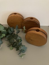 Vtg Hand Turned Layered. 6  Round Circular Vases Various Wood Types Set Of 3 