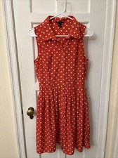 Forever 21 Orange White Polka Dot Sleeveless Collared Buttonup Mod Dress S
