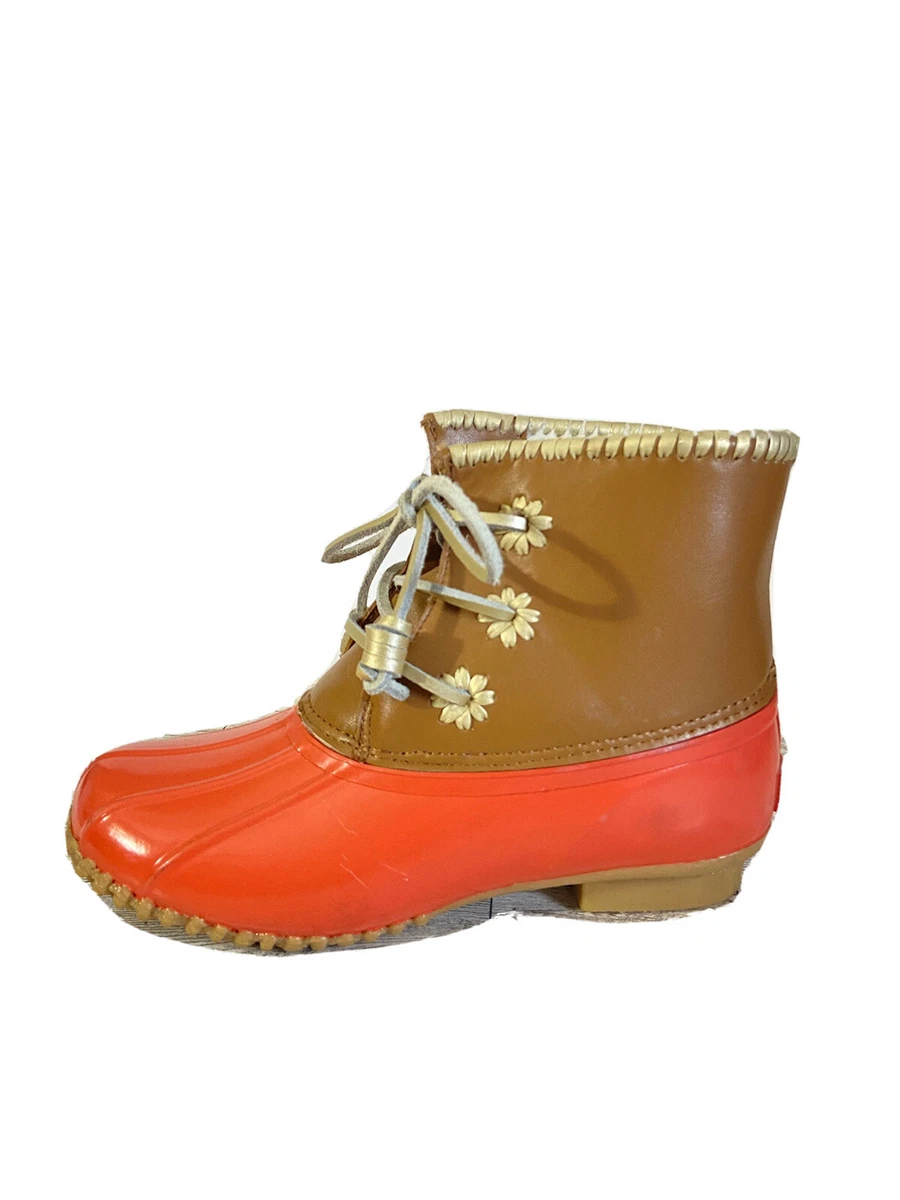 Jack Rogers Chloe Duck Boots Waterproof Lined Coral Tan Leather Rain Snow Sz 7