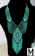 Huichol Indian Beaded Flower Necklace & Earrings Handmade Mexican Folk Art Boho