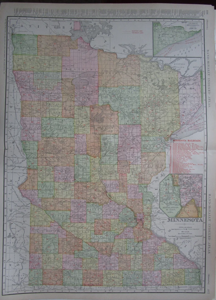 MN 1911 MINNESOTA RAILROAD Wall Map SOO MINNEAPOLIS St PAUL & SAULT STE MARIE RR - Image 3 of 4