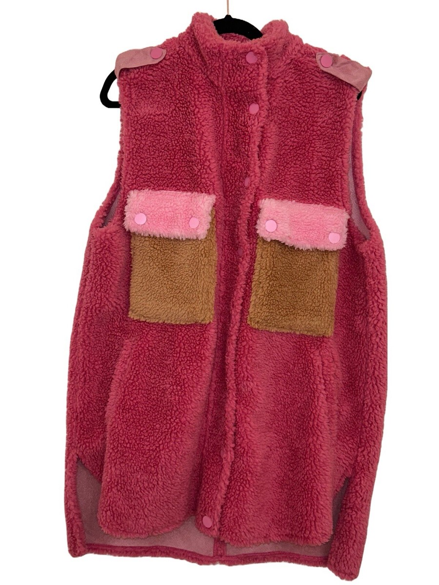 NWOT Women's Hunkon Color Block Pink Fuzzy Vest Size Small/Medium