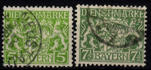 GERMANY BAVARIA 1916/1920 - Service - Used 5 and 71/2 Pfg Coat of Arms #DR1