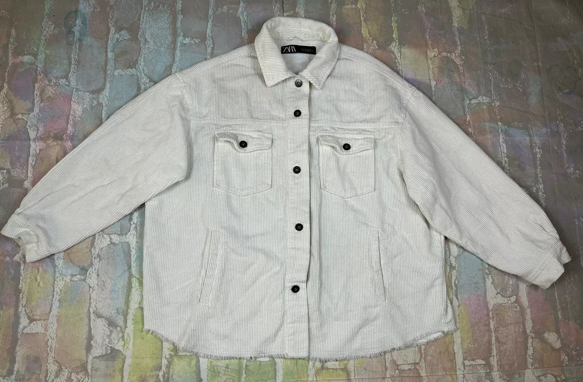 ZARA Ivory Cream Rib Corduroy Cord Jacket Women s Size L