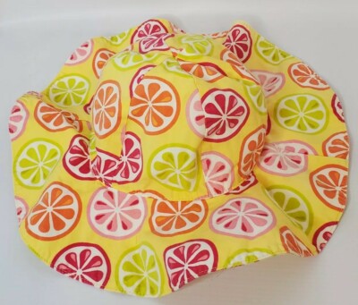 Gymboree Fruit Punch Sz 2T-3T Yellow w/Fruit Slices SunHat Hook& Loop Straps EUC