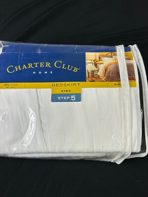 Charter Club White King Bedskirt 16  Skirt Drop Step 5 Durango Seersucker NEW