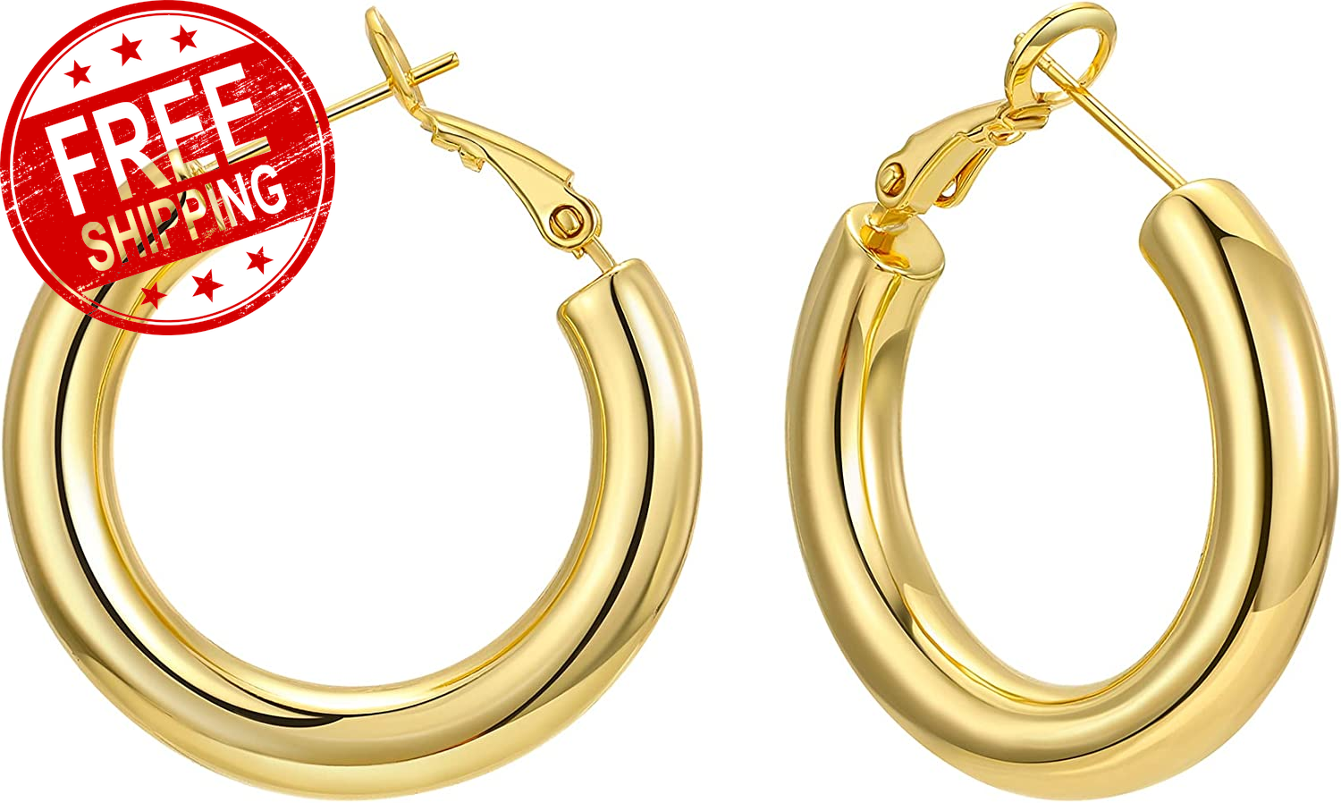 Gold Hoop Earrings for Women 14K Real Gold Plated Thick Hoop Earrings ...  705353165849 | eBay
