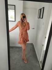 Orange Blue Pink Wrap Long Sleeve Summer V-neck Dress Size 6 8