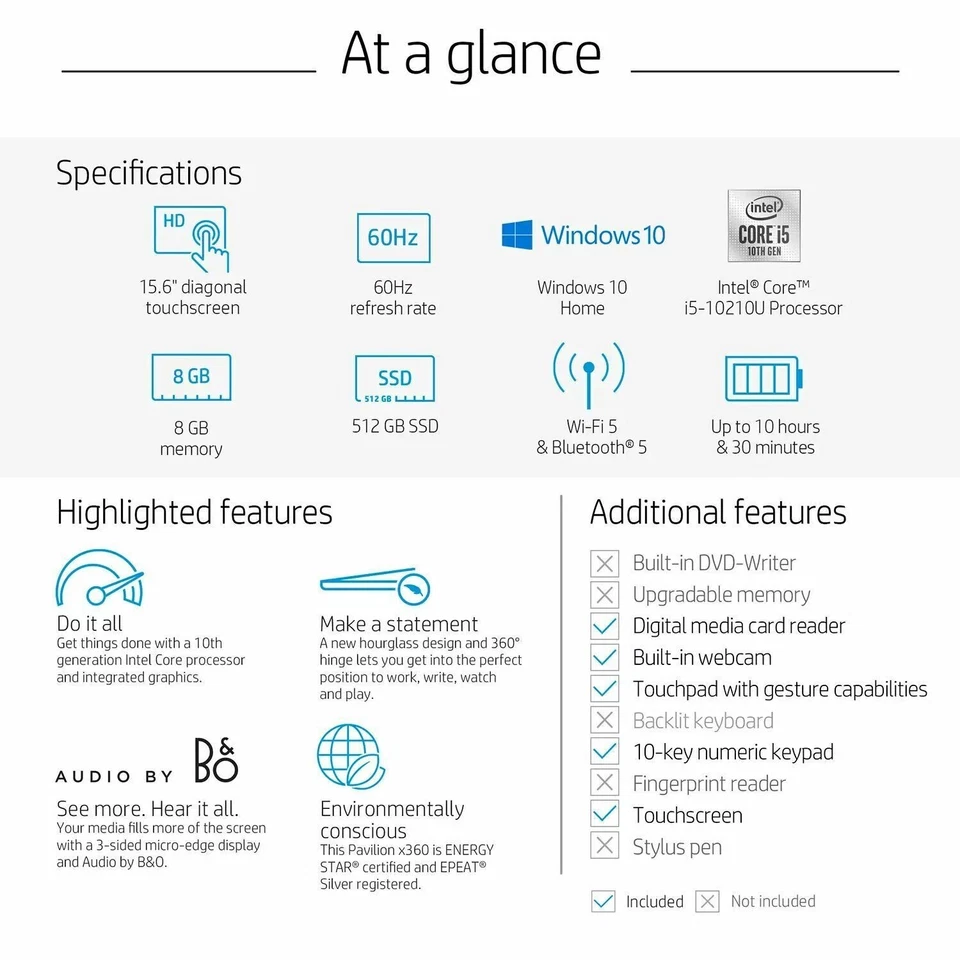 HP x360 - 15.6" HD Touchscreen 2-in-1 Laptop - 10th Gen Intel i5 8GB RAM 512 SSD - Image 3 of 3