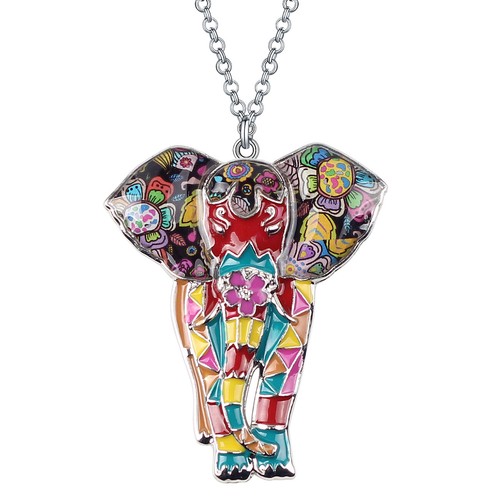 Enamel Alloy Elephant Necklace Pendant 