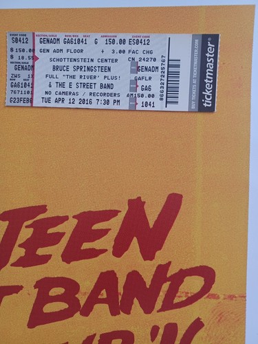 Bruce Springsteen 2016 Limited Numbered Tour Poster Columbus April 12 c/w Ticket - Picture 3 of 3