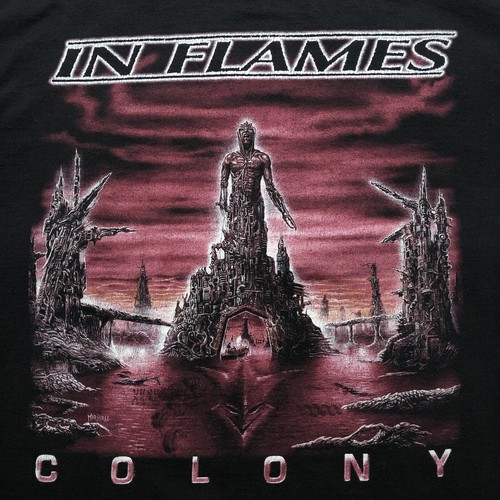 VINTAGE In Flames Colony Album Art Long Sleeve T Shirt Mens L 1999 Metal Band - Picture 2 of 8