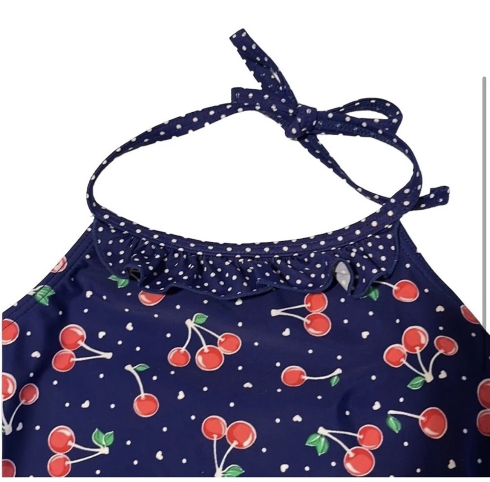 Traje de baño de una pieza Xhilaration azul marino cereza para niñas talla mediana 7/8 Foto 2 de 4