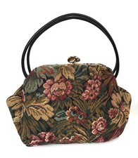 Vintage Paray Floral Tapestry Handbag Purse w/ Kiss Clasp Closure