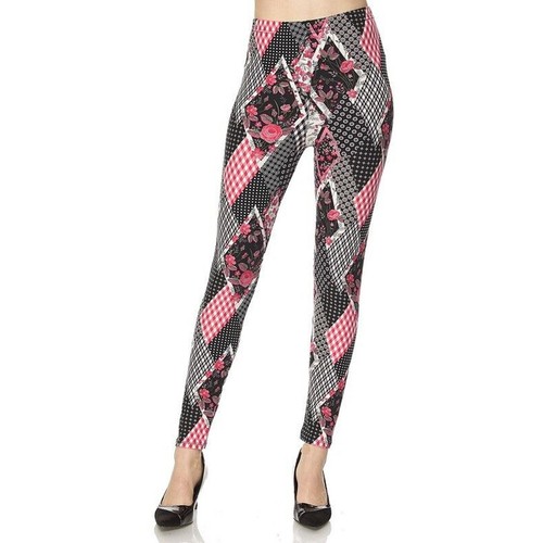 Print Leggings OS One Size Patchwork Roses Black Stretch Pants Skinny Womens New - 第 2/8 張圖片