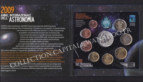 San Marin BU 2009 Astronomie Coffret 9 pièces: 1ct à 2€ + 5€ en Argent - Picture 4 of 5