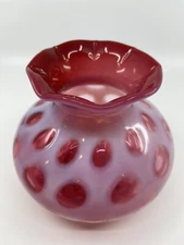 Vintage Fenton Cranberry Opalescent Coin Dot Vase #1440
