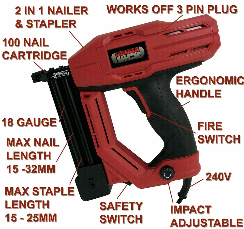 32mm Nail Gun & Stapler Electric Heavy Duty Lumberjack Nailer 240V