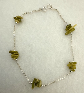 Handmade ~ Sterling Silver .925 Avocado Green Coral 9 1/4" Ankle Bracelet