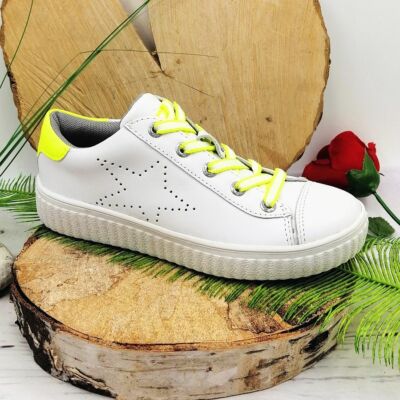 LURCHI NELIA Gr. 33 M, Mädchen Schuhe Sneaker Low Nappa-Leder Weiß-Gelb NEU OVP
