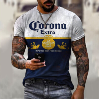 Herren T-shirt 3D Druck Corona Bier Mexiko lässig Sommer Muskel Fitness Kurzarm
