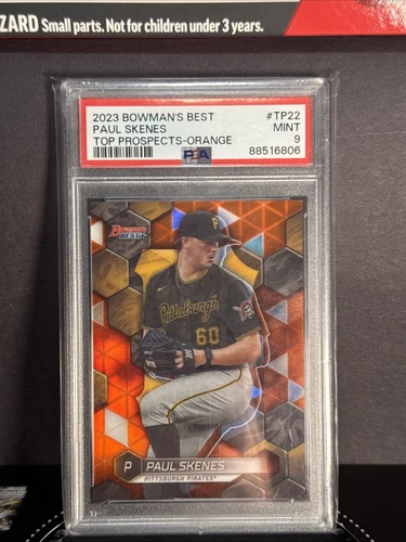 2023 BOWMAN'S BEST TOP PROSPECTS ORANGE REFRACTOR #TP22 PAUL SKENES RC PSA 9