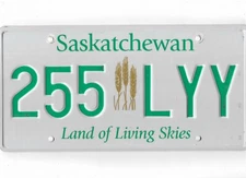 SASKATCHEWAN passenger license plate "255 LYY"
