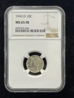1943 D 10C Mercury Dime NGC MS65FB MS65 FB Full Bands