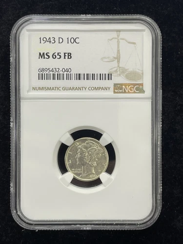 1943 D 10C Mercury Dime NGC MS65FB MS65 FB Full Bands