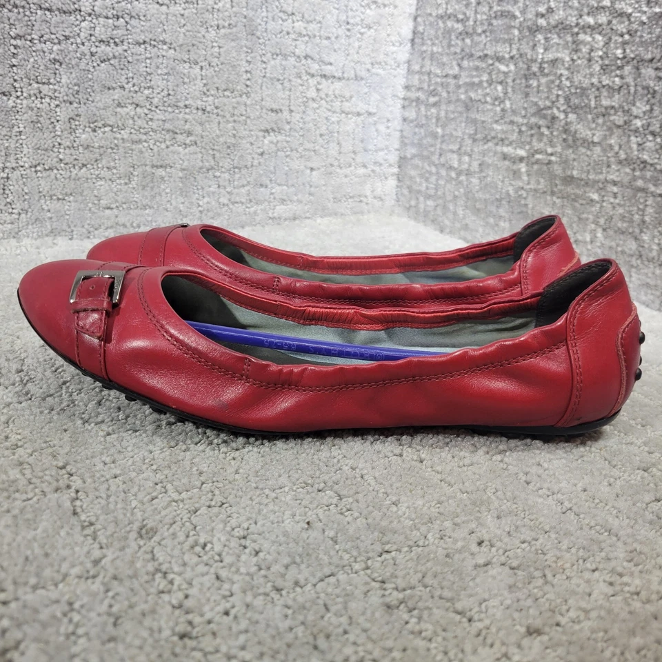 TOD'S Mujer Talla 37 EU 6 EE. UU. Rojo Cuero Cinturón Conducción Ballet Zapatos Scrunch Foto 3 de 4