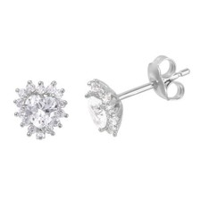 925 STERLING SILVER LADIES HEART SHAPE STUD EARRINGS SIMULATED DIAMONDS