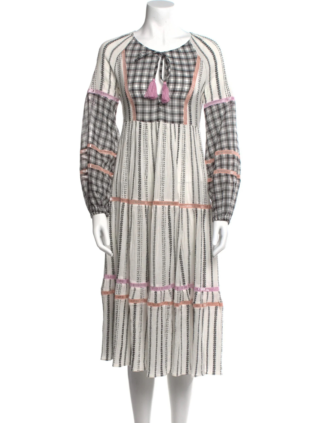 Veronica Beard Eileen Paneled Checked Long Sleeve… - image 1