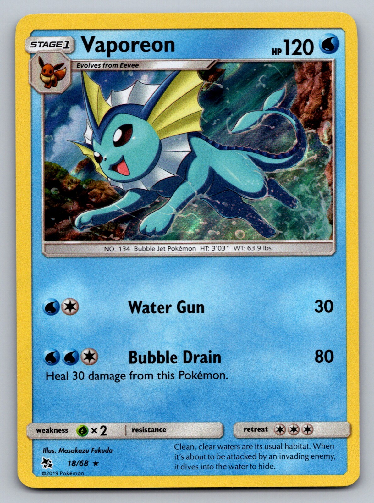 Pokemon Vaporeon Holo Rare Holo Hidden Fates 18/68 NM
