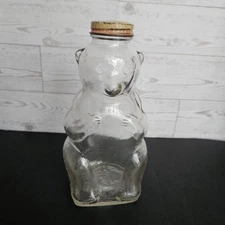Vintage Snow Crest Beverages Inc. Glass Bear Coin Bank Bottle w/ Lid Salem Mass