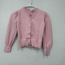 Crewcuts J Crew Girls Pink Puff Sleeve Cardigan Sweater Size L 10-11