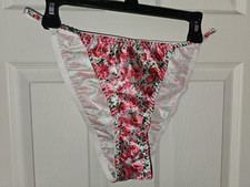 Vintage Girly Glossy Satin String High Waist Bikini Panties. Size Large