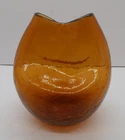 Vintage Amber Crackle Glass Pinched Vase .. Blenko?