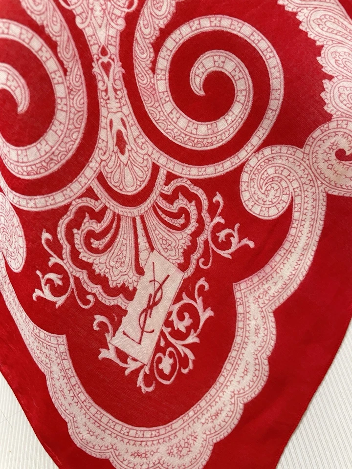 Y1# Yves Saint Laurent YSL Cotton Scarf Red Paisley Bandana Made in Italy - Image 2 of 4