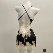 Nightgowns Sexy Pajamas Deep V Nightdress Hollow Lace Halter Dress Home Clothes