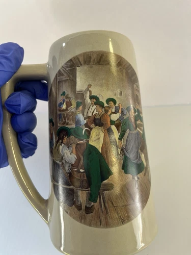 Vintage McCoy POTTERY STEIN BEER MUG TAVERN SCENE Dancing  1970's #9618