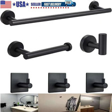 6Pcs Black Bathroom Hardware Set Towel Bar Rack Hooks
