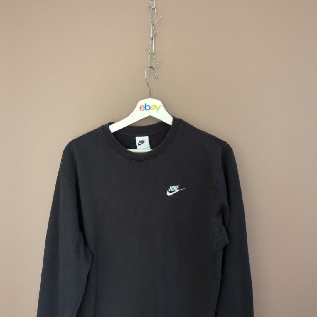 Nike Sweatshirt Mens Small Black Fleece Pullover Small Swoosh Logo Crewneck image 2
