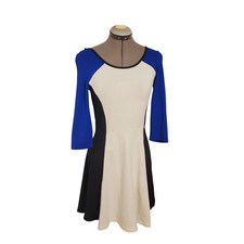 Express Skater Dress White Black Royal Blue Color Block Wm Size S Retro Sporty