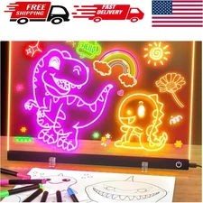 Illuminated Acrylic Message Board - 6 Color Glow with Stand & Markers, 13.7"x10"