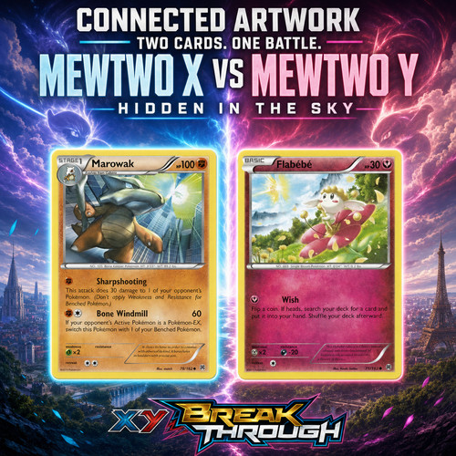 Pokemon XY BREAKthrough Marowak Flabebe Mega Mewtwo X vs Y Art Pair