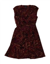CHAPS Womens Sleeveless A-Line Dress UK 12 Medium Burgundy Paisley DS47